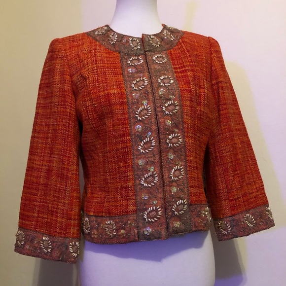 Josephine Chaus Jackets & Blazers - Josephine Chaus Orange Tweed Beaded Blazer Jacket